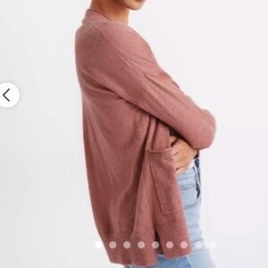 MADEWELL | Dusty Rose Pink Heathered Open Front Long Sleeve Cardigan Sweater, XS